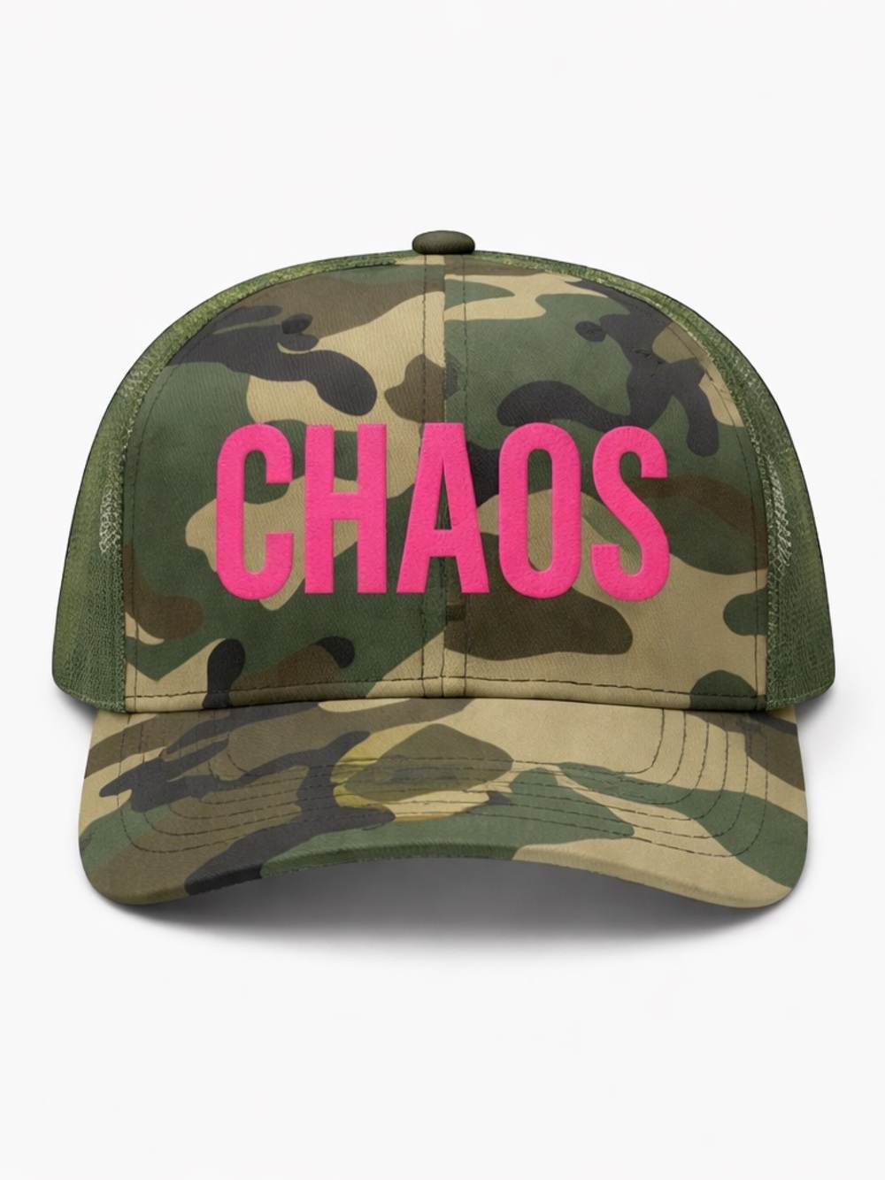 🩷💚 Camo CHAOS Trucker Hat Pink Embroidery Trendy Adjustable Streetwear Cap NWT